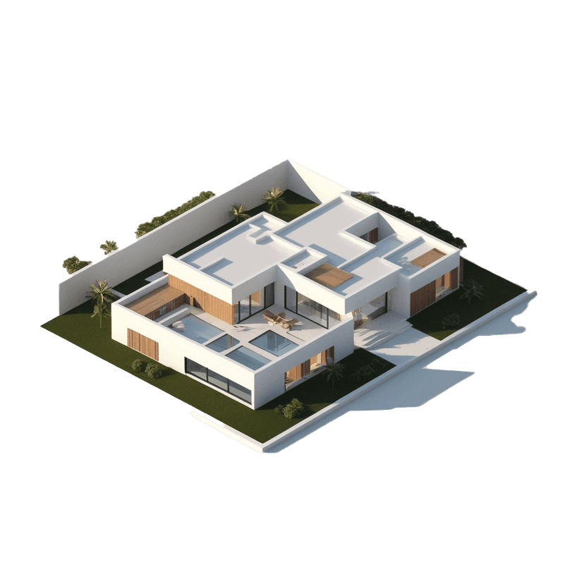 Modern house with pool and landscaping